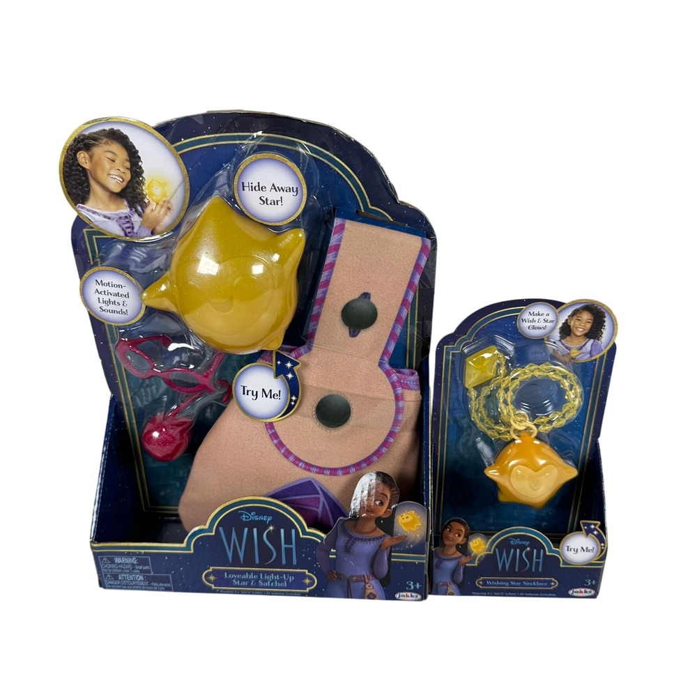 Disney Girls Wish Star Satchel Necklace Yellow Light Up Roleplay Toy‎ Set NIB